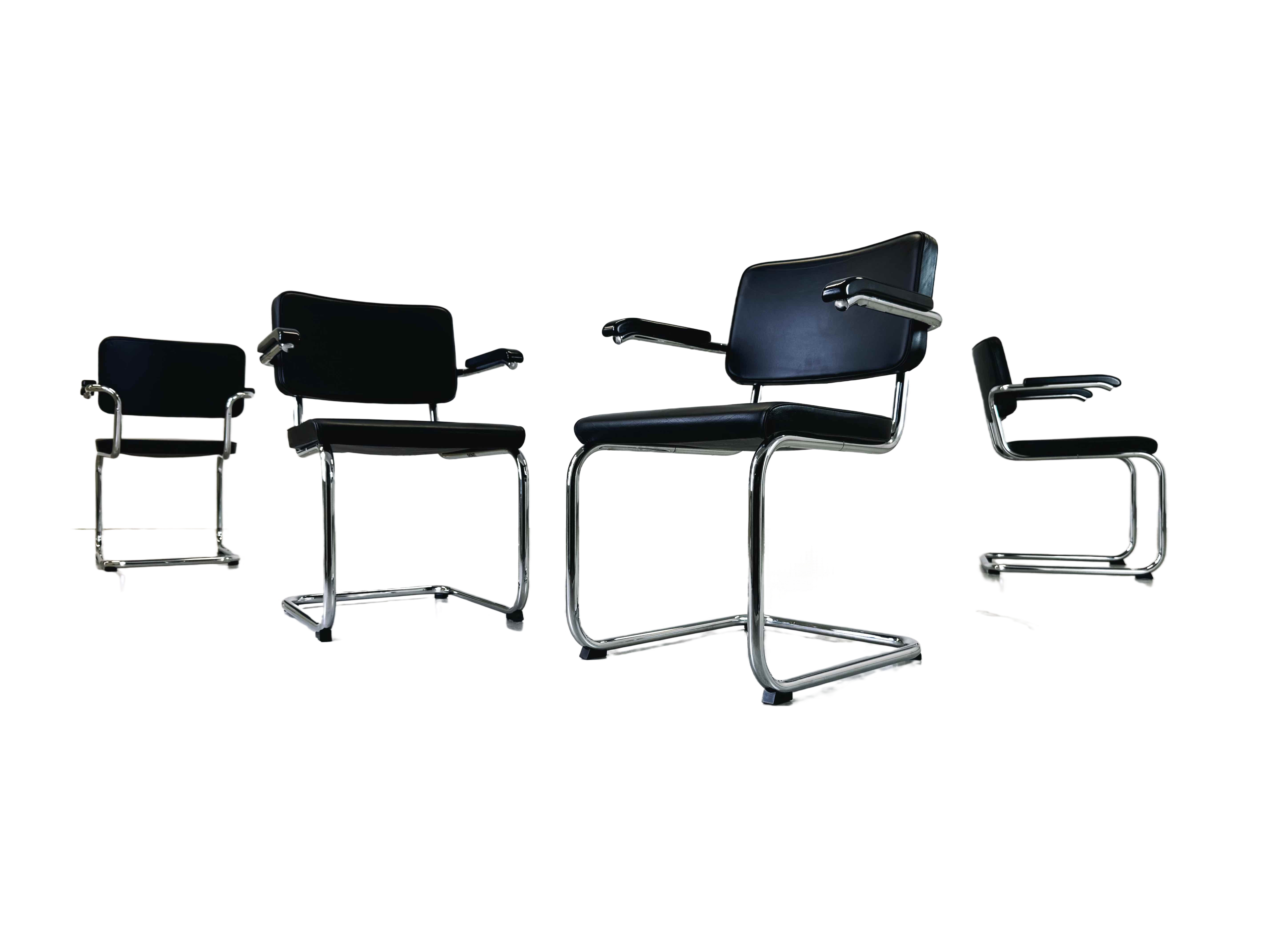 2x Thonet Stuhl S64 PV Marcel Breuer Leder schwarz