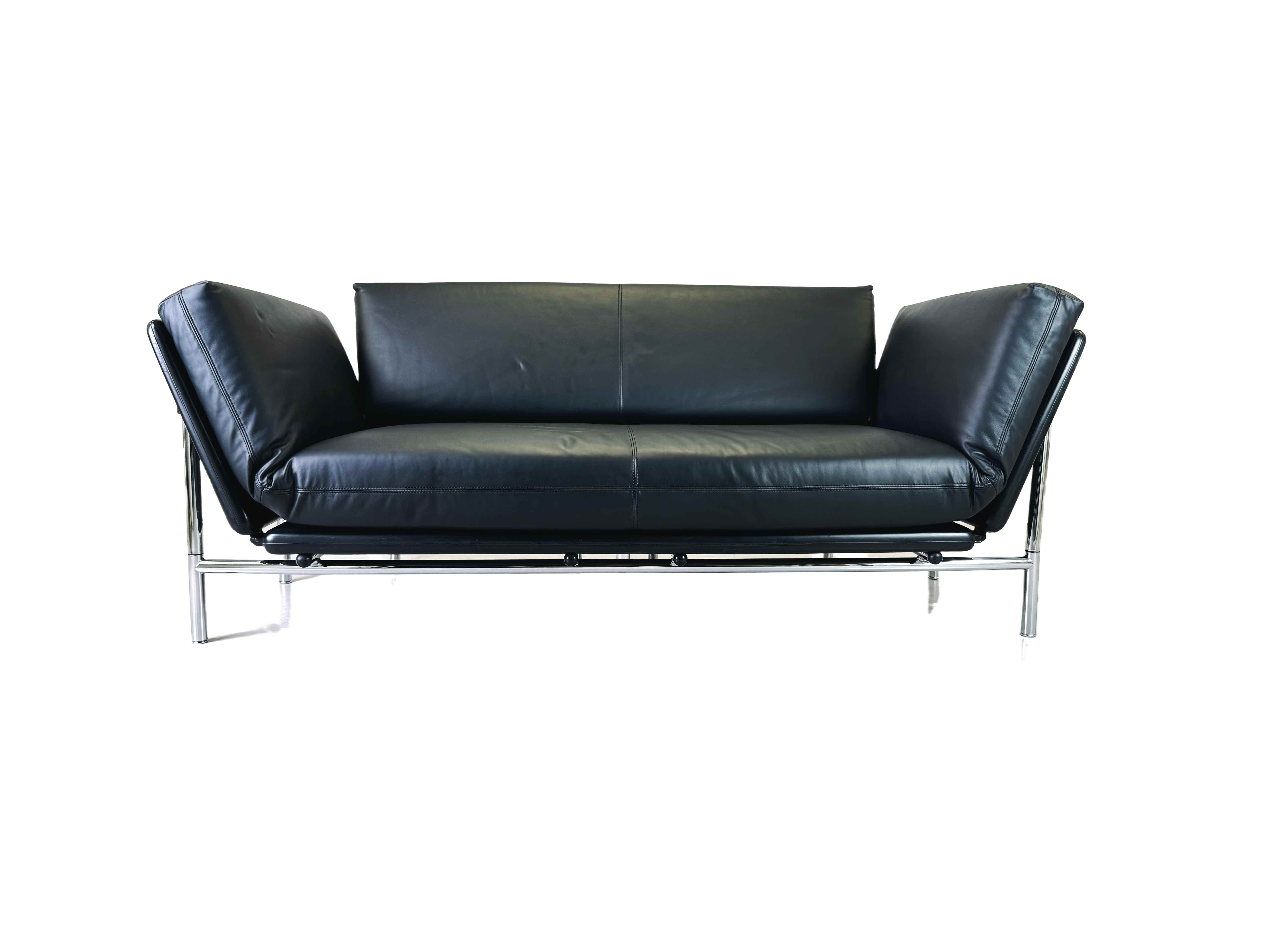 Vintage Sofa Rataplan Couch Roberto Tapinassi Dema schwarz Leder