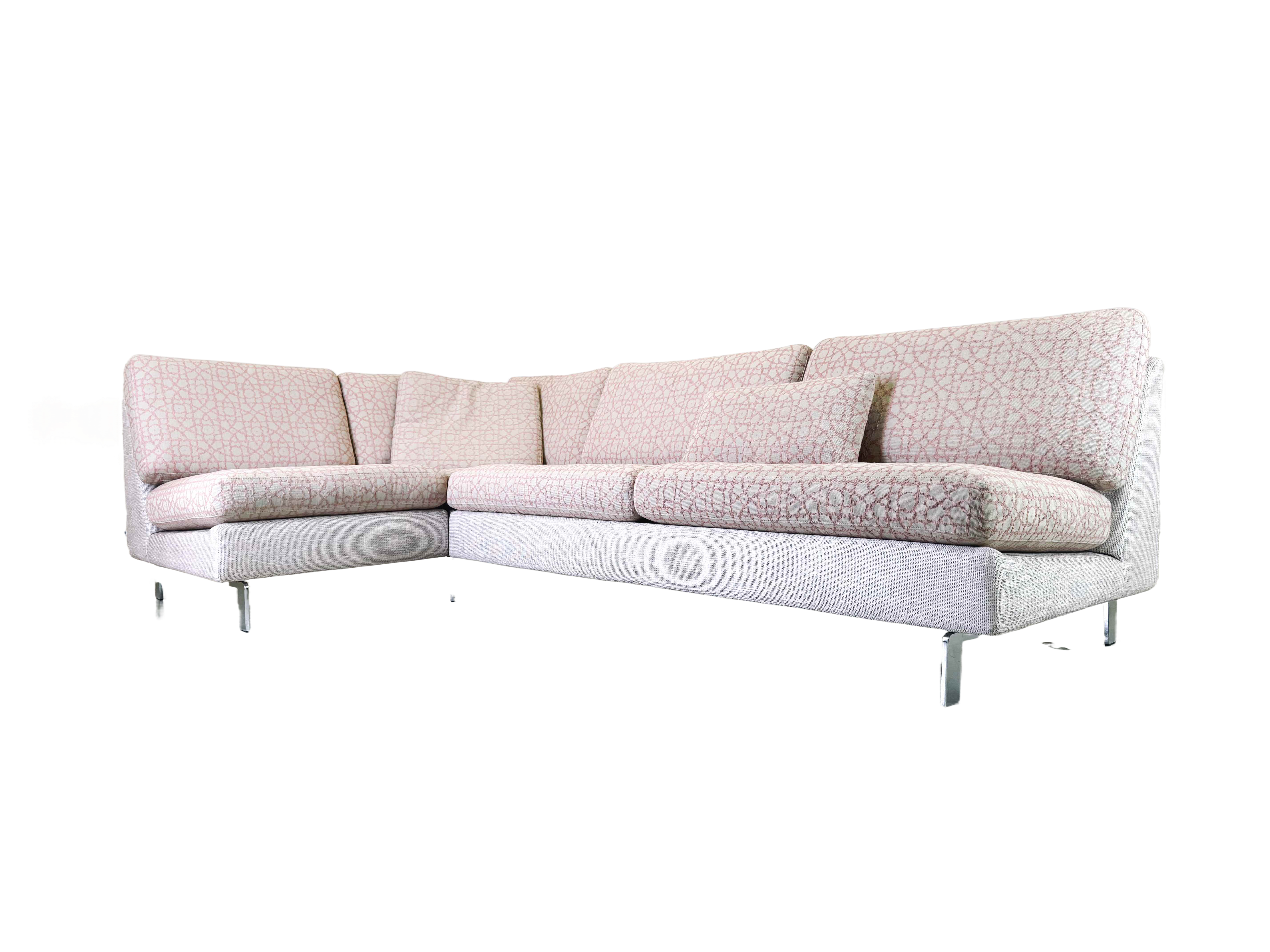 Ecksofa Couch COR Conseta Stoff Kufen weiß grau pink