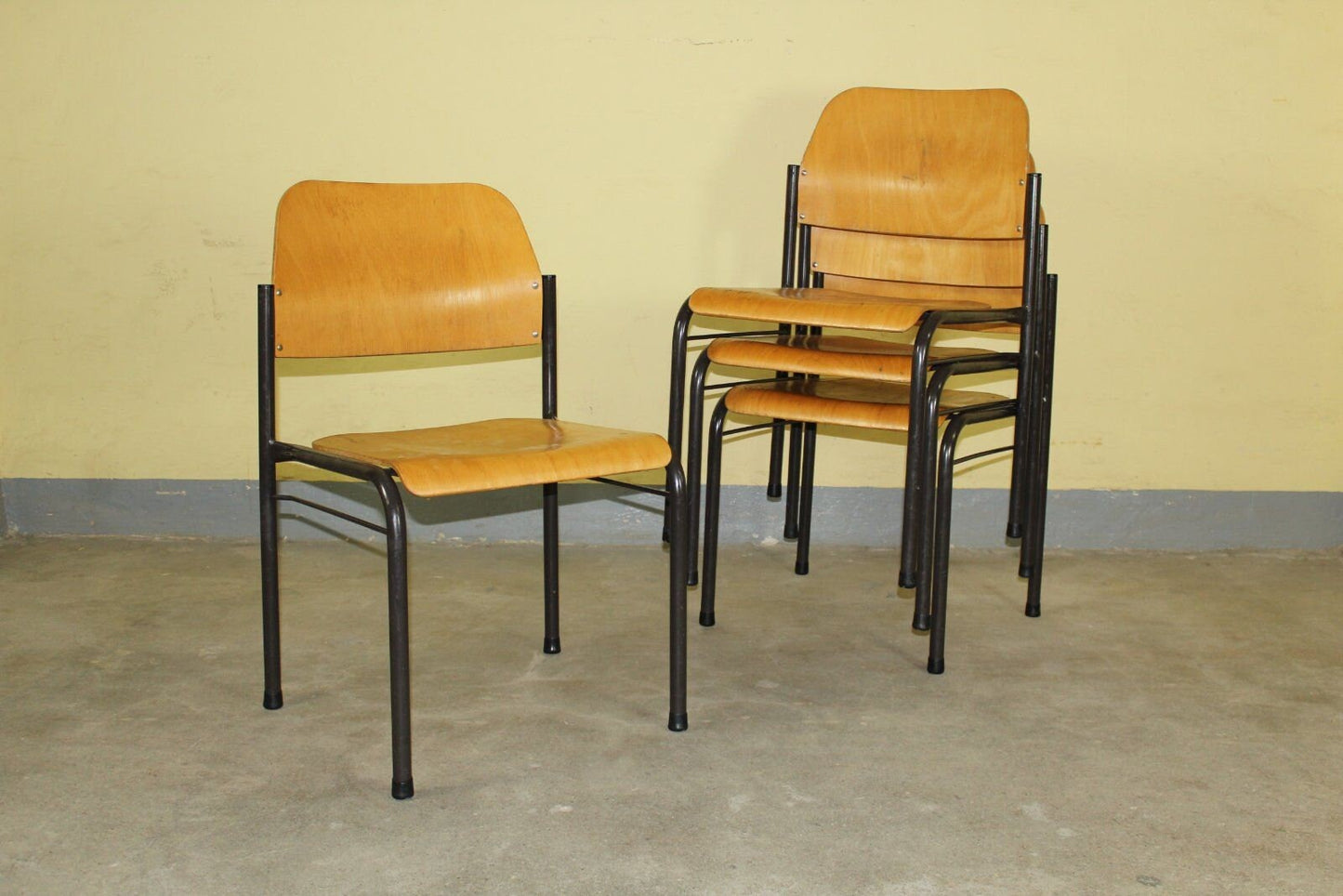 4er Set Vintage Holz Stapelstuhl Industrial Loft Stuhl Stühle